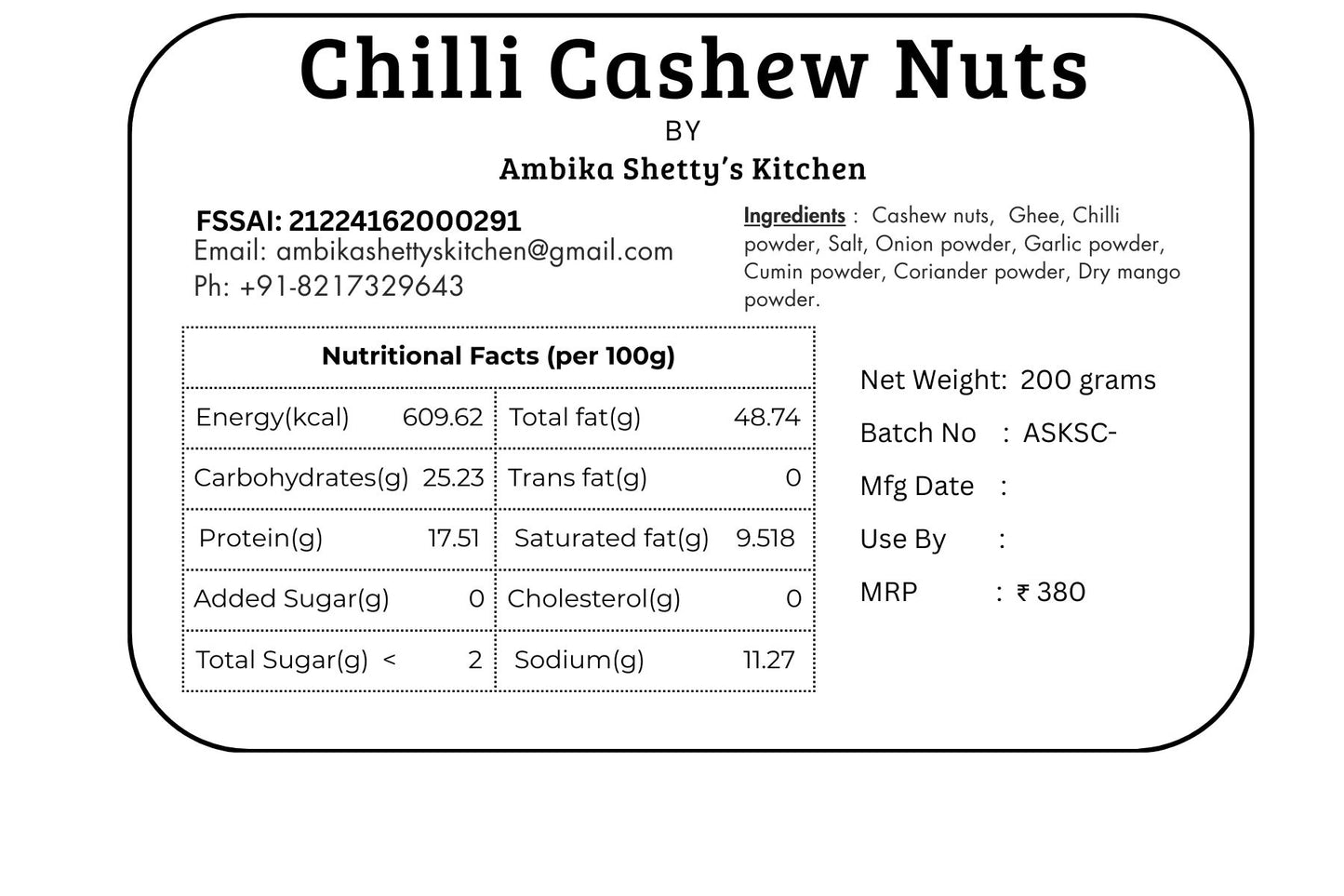 Chilli Cashew Nuts(200g)