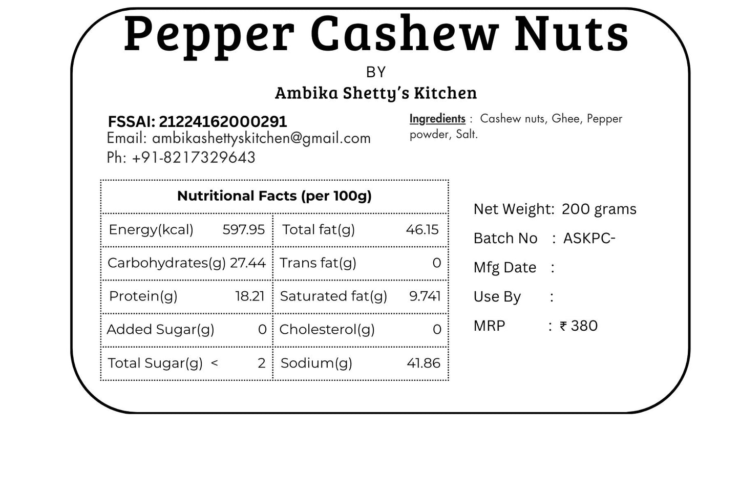 Pepper Cashew Nuts(200g)