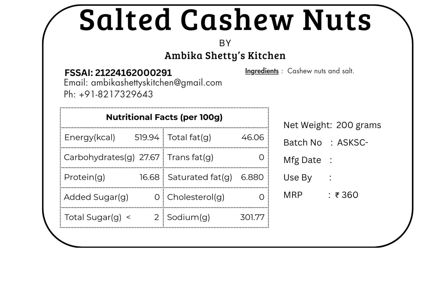 Salted Cashew Nuts(200g)